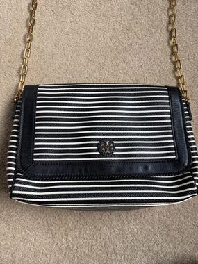 Tory Burch Kerrington Striped Crossbody - black and white